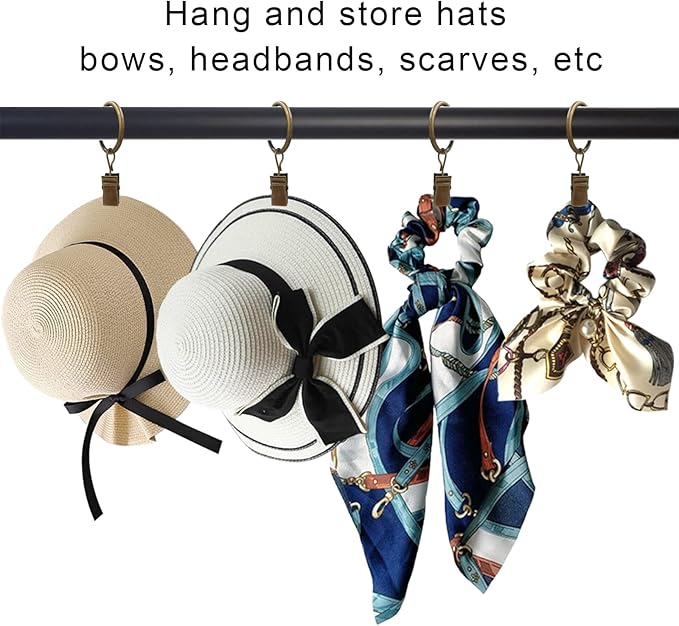 44 Pack Curtain Rings with Clips, Curtain Clip Rings Hooks, Bow Hanger Clips for Hanging Drapery Drapes Bows, Ring 1 inch Interior Diameter, Fits up to 5/8" Rod, Bronze