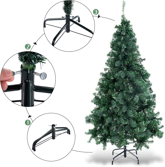 GOFLAME 5FT PVC Artificial Green Christmas Tree Home Holiday Décor with Metal Stand 350 Branches Holiday Indoor Decoration, Easy to Assemble