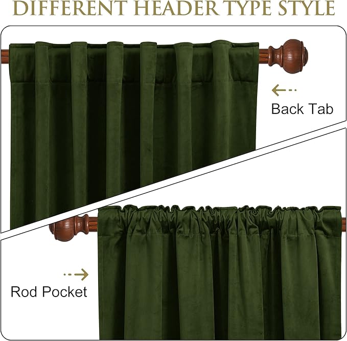 StangH Moss Green Velvet Drapes for Bedroom, 96 inches Long Living Room Soundproof Curtains Back Tab Light Blocking Drapes for Nursery Kids Dining Room, W52 x L96, 2 Panels