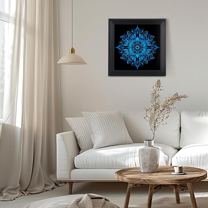 Brivoria Mandala Wall Art Home Decor, Large Framed Blue Mystic Waves Mandala, Modern Spiritual Wall Decor for Living Room Office Entryway or Meditation Space, Peaceful Statement Display, 20x20