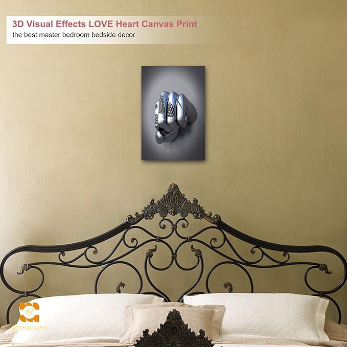 HIPOCAPO 3D Metal Effect Wall Art - Abstract Canvas Art, Modern for Office, Silver Boxer Gesture3D Decor Bedroom Framed 12''x18''x1Pcs 3d Art-03
