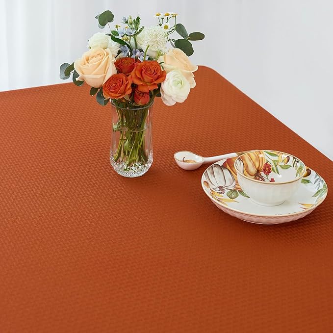 maxmill Rectangle Weaved Design Tablecloth Waterproof Spillproof Wrinkle Free Fall Table Cloth, Kitchen Dining Room Thanksgiving Decoration, Fabric Table Cover Halloween Party, 52 x 70 Inch, Rust