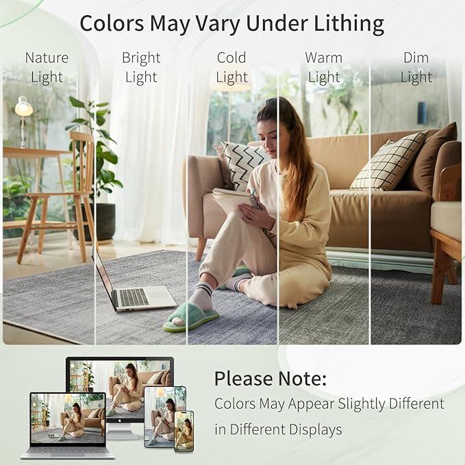 Enkor Area Rugs 9x12 Washable Non Slip Abstract Soft Rugs for Living Room Bedroom, Modern Mat for Kitchen Entryway Light Grey