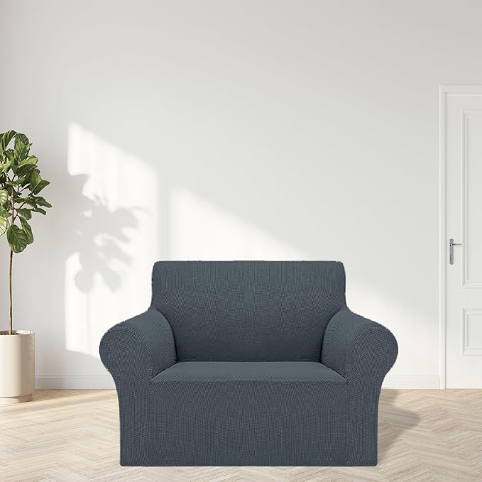 Cupuamon 2025 New Stretch Chair Sofa Slipcovers Couch Cover for 1 Seater Furniture Protector Sofa Covers with Elastic Bottom Jacquard Fabric Small Checks for Pets, Kids - Grey