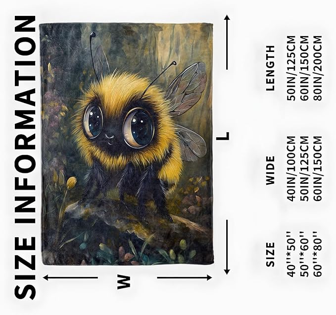 Cute Cartoon Bee Blanket, Cozy Flannel Fluffy Bumblebee Throw Blanket, Soft Fuzzy Blankets for Travel Home Decor, All Season Lightweight Couch Bed Cover, Gifts for Women Adults Kids 40"×50"