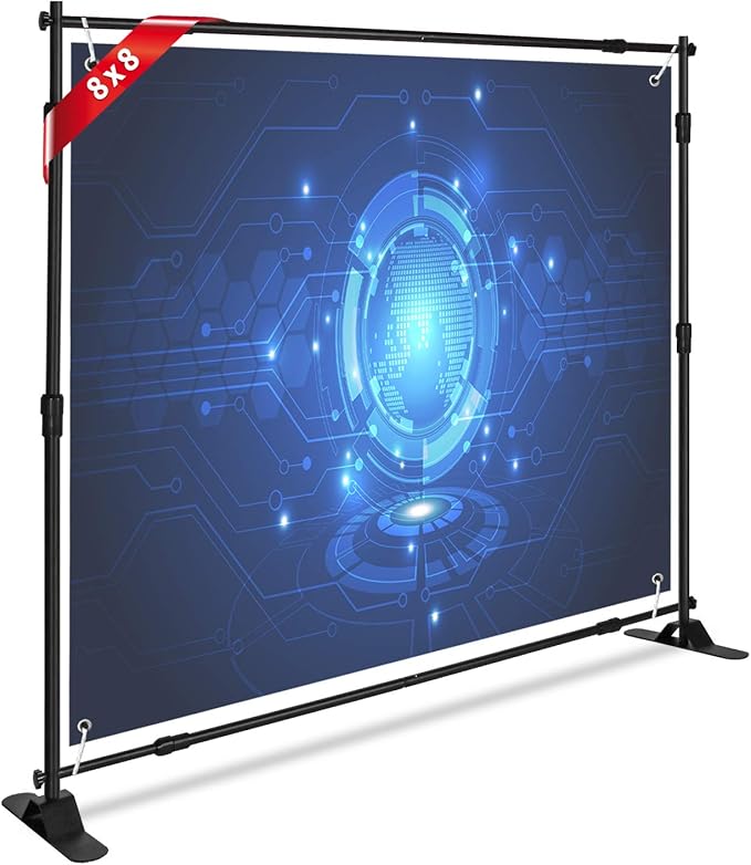 Photo Backdrop Stand - Heavy Duty Banner Holder Adjustable Photography Poster Stand - Height Up to 8x8 ft for Trade Show, Photo Booth, Parties, Wedding, Birthday, Photoshoot Background