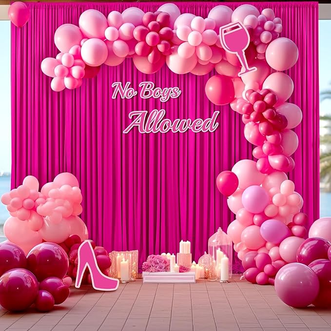 30ftx10ft Wrinkle Free Fuchsia Backdrop Curtains for Parties, Thick Polyester Hot Pink Photo Backdrop Drapes 6 Panels 5x10ft for Weddings Birthday Photography Background Curtains