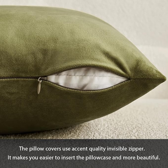 MIULEE Pack of 2 Olive Green Pillow Covers 20x20 Inch Decorative Velvet Throw Pillow Covers Modern Soft Couch Throw Pillows Farmhouse Home Decor for Spring Sofa Bedroom Living Room