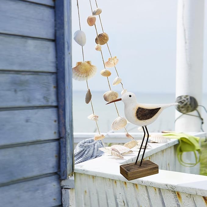 Aecipl Wood Bird Statue Standing Seagull Nautical Decor Coastal Birds Sculpture Indoor Outdoor Animal Figurine Beach Themed Decoration Rustic Home Art for Bedroom Garden (A, S+M+L)