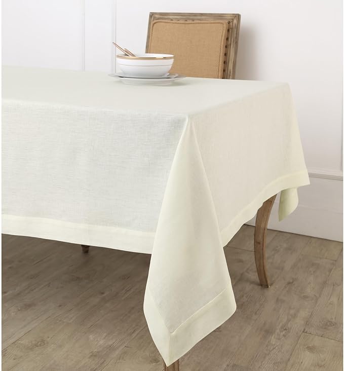 Solino Home Ivory Linen Tablecloth 60 x 132 Inch - 100% Pure Linen Table Cloth for Rectangle Tables - Fete, Machine Washable Tablecloth for Fall, Autumn, Thanksgiving, Christmas, Holiday