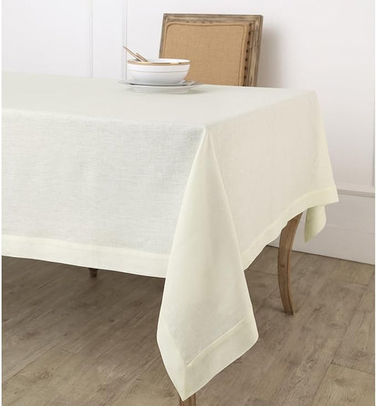 Solino Home Linen Ivory Tablecloth 60 x 60 Inch - 100% Pure Linen Square Tablecloth - Machine Washable Table Cloth for Fall, Autumn, Thanksgiving, Christmas, Holiday - Fete