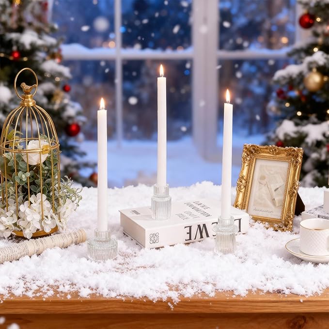 WELLIFE Candlestick Holders-Glass Candle Holder, Clear - Set of 6 for Wedding, Party & Table Centerpiece Decor