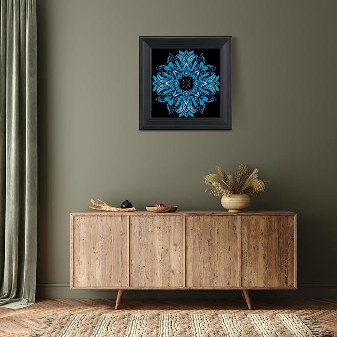 Brivoria Mandala Wall Art Home Decor, Framed Blue Azure Mandala Artwork, Modern Spiritual Wall Accent for Living Room Dining Room Hallway or Meditation Space, Calming Decorative Display, 16x16