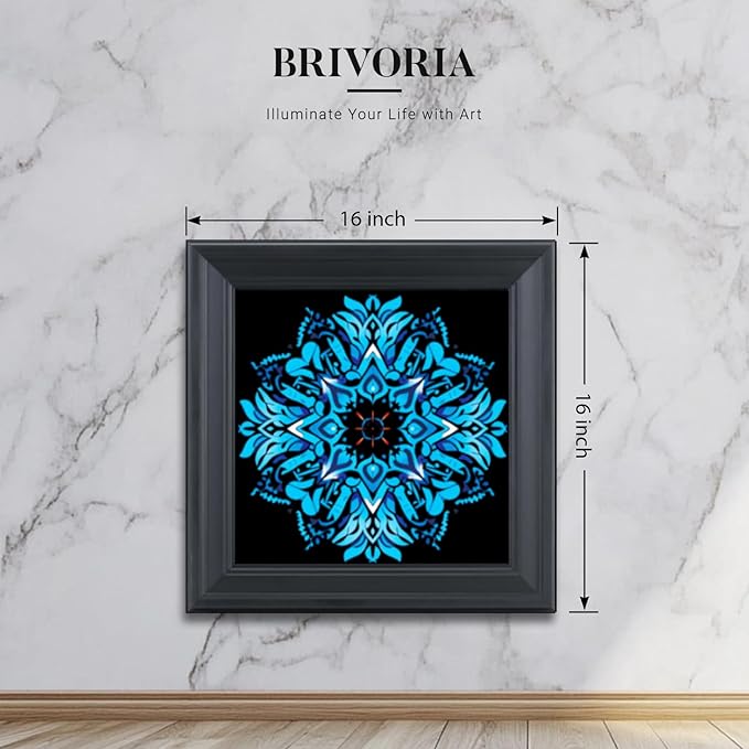 Brivoria Mandala Wall Art Home Decor, Framed Blue Azure Mandala Artwork, Modern Spiritual Wall Accent for Living Room Dining Room Hallway or Meditation Space, Calming Decorative Display, 16x16