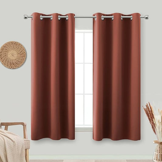 Burnt Orange Boho Fall Curtains 45 Inch Length for Kitchen Bay Window Set 2 Panels,Grommet Insulated Thermal Short Blackout Bohemian Curtains for Bedroom Small Bathroom 45 Long Terracotta Red Rust
