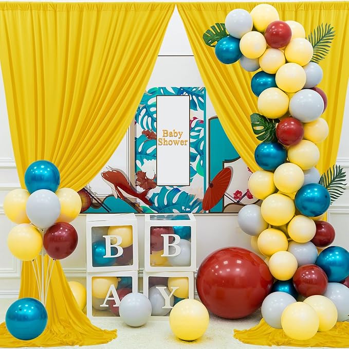 10ft x 10ft Wrinkle Free Yellow Backdrop Curtain for Parties, Polyester Photo Backdrop Drapes 2 Panels 5x10ft for Wedding Birthday Photography Background Baby Shower Decor