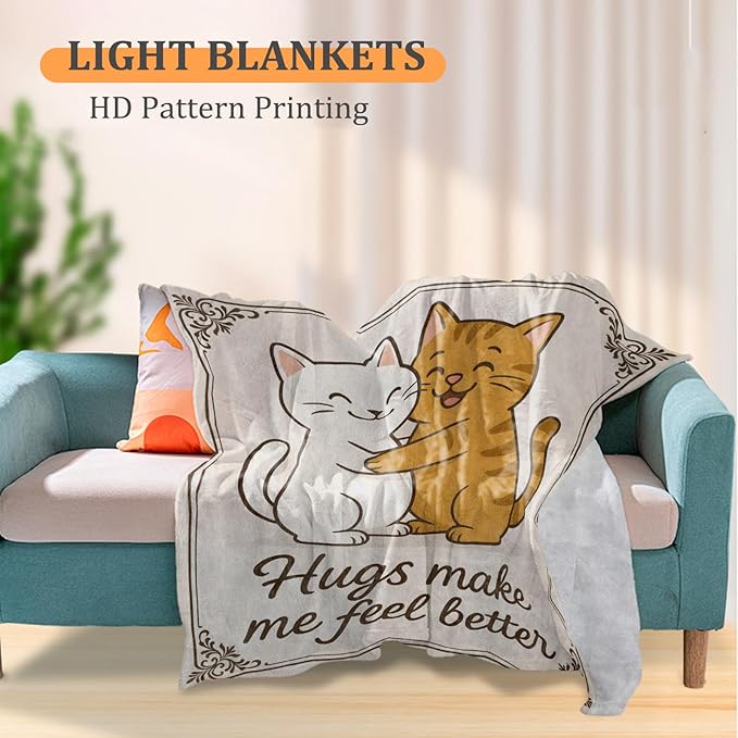 Adorable Cat Hug Blanket, Cute Animals Warm Love 50 x 40 Inch Flannel Throw Blanket, Gifts for Women Kids, Lightweight Cozy Warm Blankets for Sofa Travel Home Decor