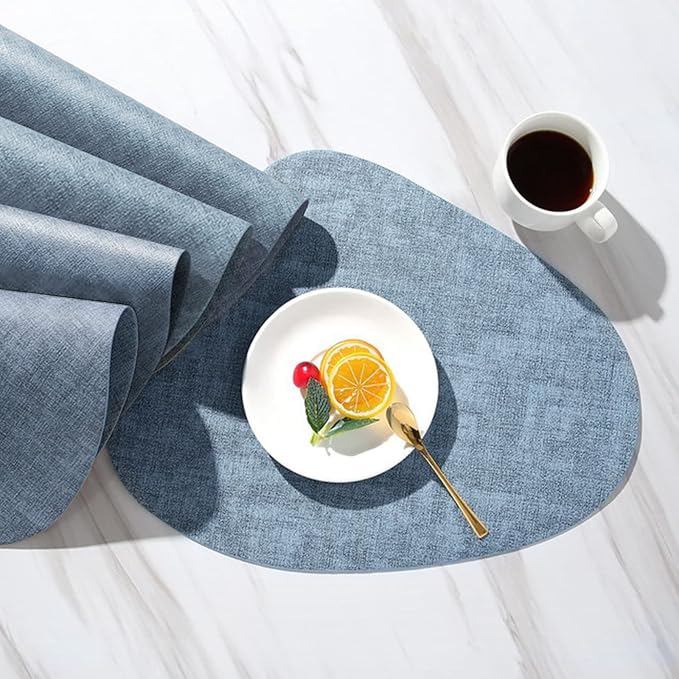 6 Pack Faux Leather Placemats Set,Blue PU Dining Table Mats,Wipeable Easy to Clean Stain Resistant Heat Resistant Waterproof Place Mats Durable Plate Mats for Table Nordic Style