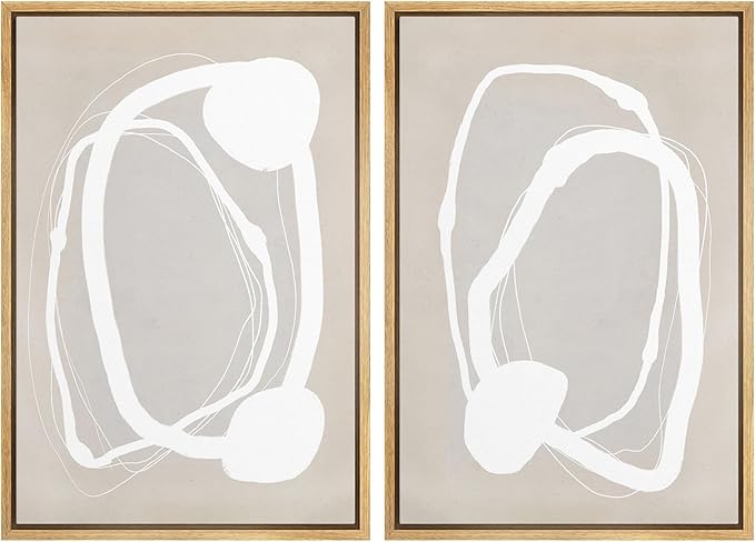 SIGNWIN Framed Canvas Print Wall Art Set Pastel Tan Circle Ring Collage Abstract Shapes Cozy Neutral Modern Art Decorative Nordic for Living Room, Bedroom, Office - 24"x36"x2 Natural