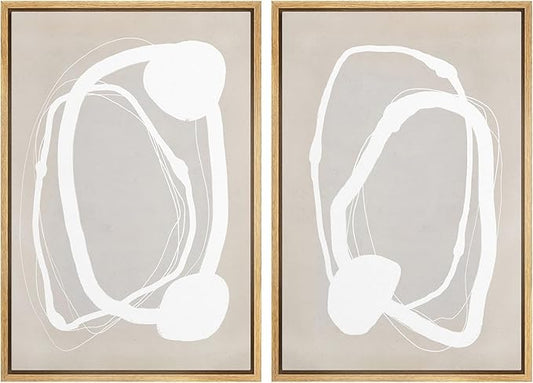 SIGNWIN Framed Canvas Print Wall Art Set Pastel Tan Circle Ring Collage Abstract Shapes Cozy Neutral Modern Art Decorative Nordic for Living Room, Bedroom, Office - 24"x36"x2 Natural