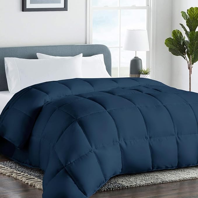 COHOME Quilted Oversized King Size Comforter - All-Season Down Alternative Duvet Insert - Luxury Hotel Soft Breathable Navy Blue Comforter with Anti-Clump Tech & 8 Tabs - Reversible（98"x116"）