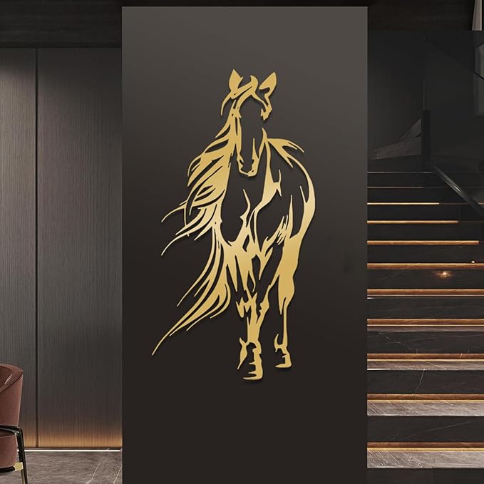 Metal Horse Wall Art, Large Horse Wall Art, Metal Wall Art Wildlife, Bucking Horse Decor, Horse Metal Sign, Horse Statues Home Decor, Rustic Farmhouse Decor, Horse Lovers Gifts (Gold, 24"x12"/60x32cm)
