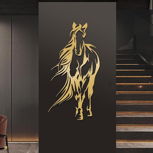 Metal Horse Wall Art, Large Horse Wall Art, Metal Wall Art Wildlife, Bucking Horse Decor, Horse Metal Sign, Horse Statues Home Decor, Rustic Farmhouse Decor, Horse Lovers Gifts (Gold, 24"x12"/60x32cm)