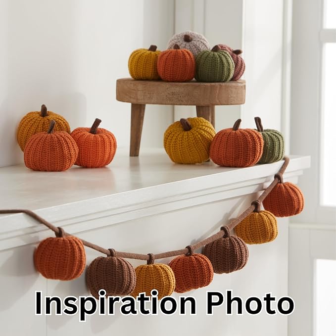 Your Heart's Content Mini Knit Pumpkins Set of 5, mini Pumpkin Decor, Orange Pumpkin Bowl fillers Fall Tiered Tray Decor Set, Autumn Table Decorations for Halloween (Mini Knit Orange)