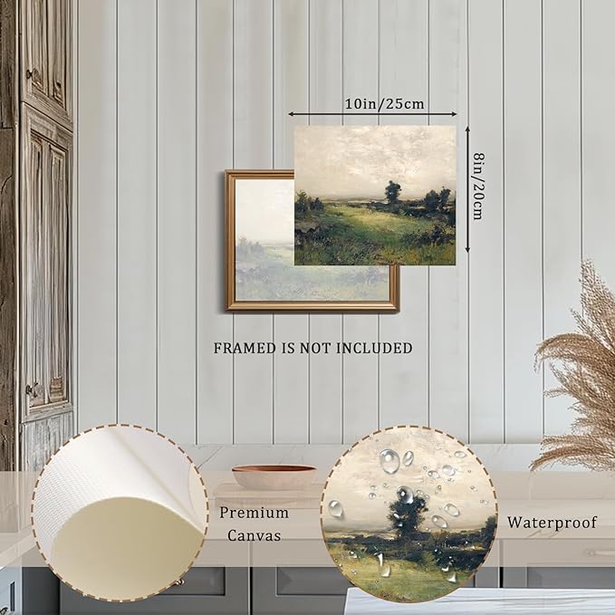 XOCUUI Vintage Landscape Unframed Canvas Wall Art, Vintage Rural Hill Prints, The Vast Grassland Classic Wall Prints Farmhouse Bathroom Office Decor - 8x10in