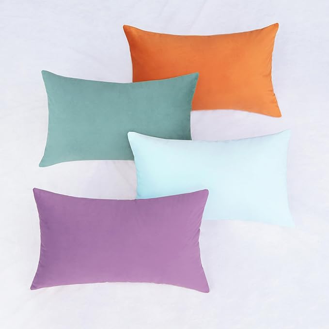 MONDAY MOOSE Decorative Throw Pillow Covers Cushion Cases, Set of 4 Soft Velvet Modern Designs, Mix and Match for Home Decor, Pillow Inserts Not Included (12x20 inch, Purple/Teal)