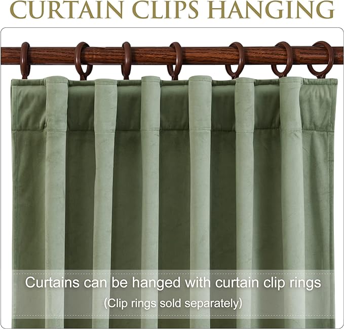 StangH Sage Green Velvet Curtains Christmas Party Decor Back Tab for Holiday, Solid Luxury Window Drapes Room Darkening Thermal Insulating for Bedroom/Living Room, W42x L84, 2 Panels
