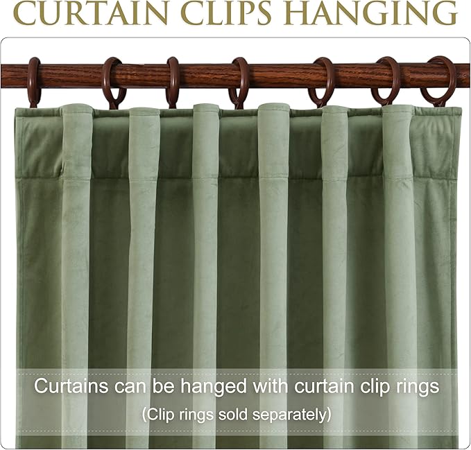 StangH Velvet Curtains 108 inches for Living Room, Sage Green Room Darkening Window Drapes for Nursery Kids, Heavy Thick Curtain Panels for Backdrops, W52 x L108, 2 Panels