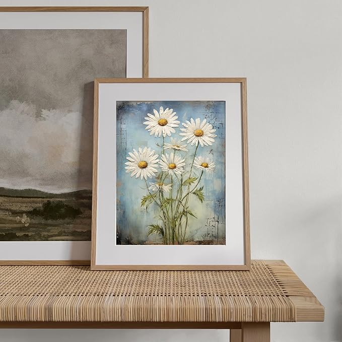 XOCUUI Unframed Wall Art For Bedroom DéCor Farmhouse Floral Canvas Wall Art White Daisy Wall Picture Daisy Canvas Print Neutral Artwork for Home Living Room Bedroom Office 11x14
