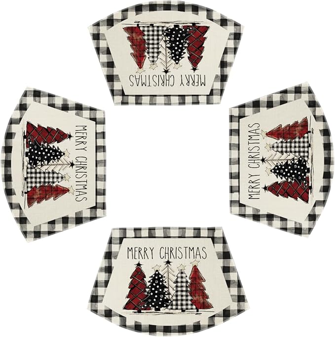 Artoid Mode Christmas Trees Wedge Shape Placemats for Round Table Set of 4, Winter Seasonal Kitchen Dining Table Decoration for Indoor Party Home