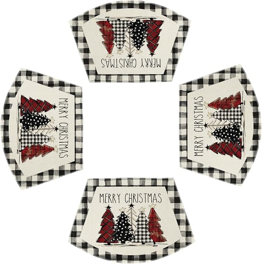 Artoid Mode Christmas Trees Wedge Shape Placemats for Round Table Set of 4, Winter Seasonal Kitchen Dining Table Decoration for Indoor Party Home