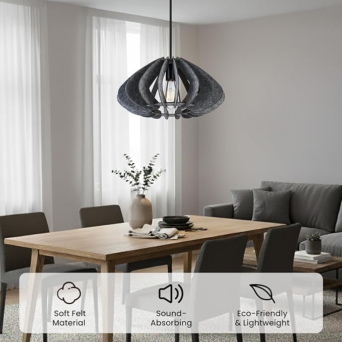 Pendant Light with Felt Lampshade, Modern Hanging Lamp Fixture, DIY Acoustic Pendant Light Chandeliers for Kitchen Island, Living Room, Dining Room, Bedroom, Office (D15.7"x8.3")