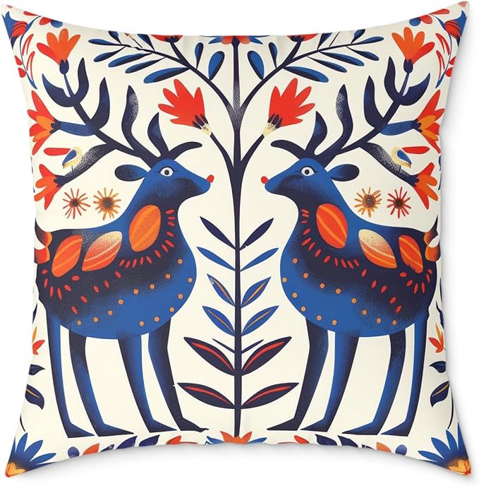 Square Pillow, Scandinavian Folk Art Design, Throw Cushion, Home Decor Accent, Cozy Sofa Pillow, Nordic Decor
