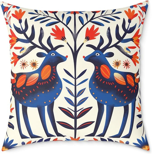 Square Pillow, Scandinavian Folk Art Design, Throw Cushion, Home Decor Accent, Cozy Sofa Pillow, Nordic Decor