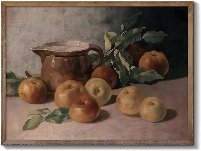XOCUUI Vintage Aesthetic Room Decor, Harvest Apples Still Life Oil Painting Artwork Abstract Wall Pictures Prints, Farmhouse Fruit Wall Decor Bedroom Kitchen 8x10in Unframed