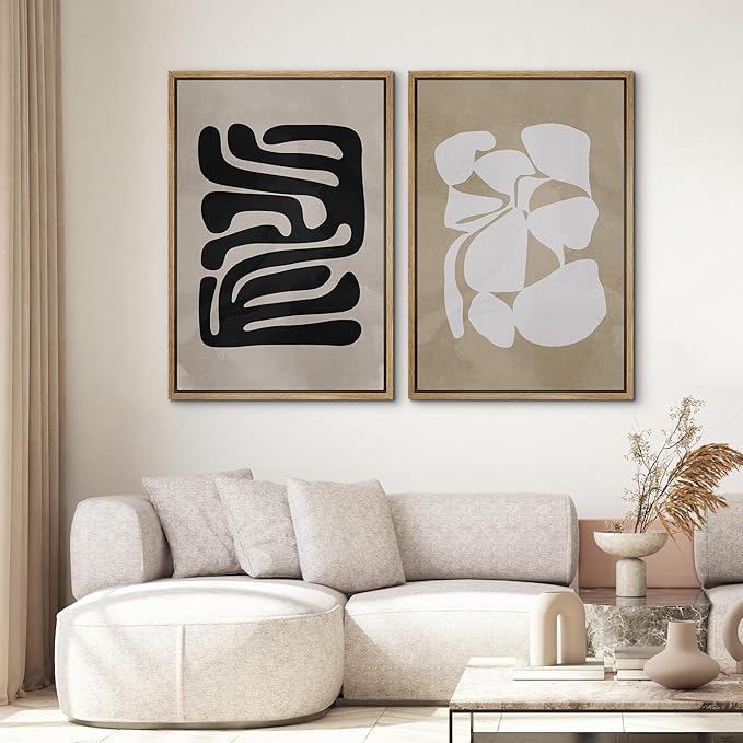 SIGNWIN Framed Canvas Print Wall Art Set Mid-Century 1960s Chic Polygon Collage Abstract Shapes Illustrations Modern Art Minimal Boho Relax/Calm for Living Room, Bedroom, Office - 24"x36"x2 Natural