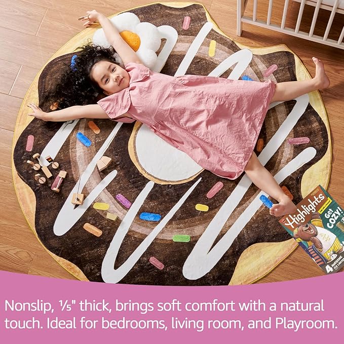 jinchan Cute Round Rug 4ft Chocolate Donut Fun Rug Washable Playroom Mat Sweet Dessert Circle Cool Rug Non Slip 4' Round Soft Cozy Floor Mat Funky Gift for Kids Teens Dorm Bedroom Playroom