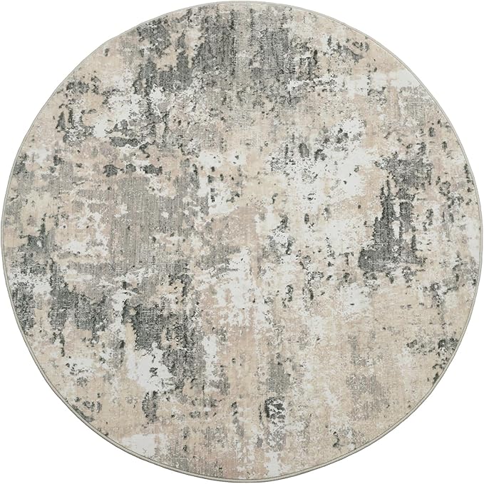 Modern Abstract 8x8 Round Area Rug Non Slip Non Shedding Rug Low Pile Stain Resistant for Bedroom Living Room Office Dining Room,Grey Yellow