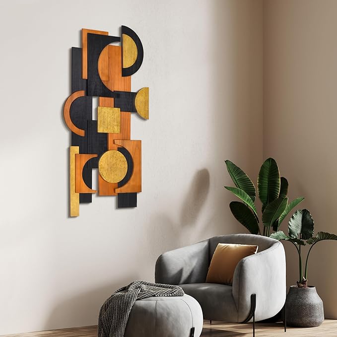 Empire Art Direct "Amber Embraces II Handmade Dimensional Solid Paulownia Wood Abstracts Wall Art, Ready to Hang, Living Room, Bedroom & Office, 48" x 24"x 1.42"