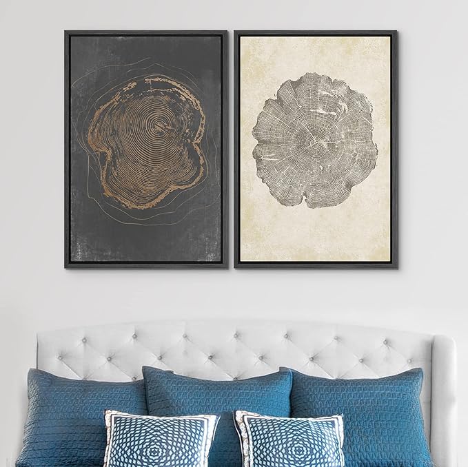 SIGNWIN Framed Canvas Print Wall Art Set Pastel Grunge Forest Tree Rings Abstract Shapes Illustrations Modern Art Decorative Nordic Multicolor for Living Room, Bedroom, Office - 16"x24"x2 Black
