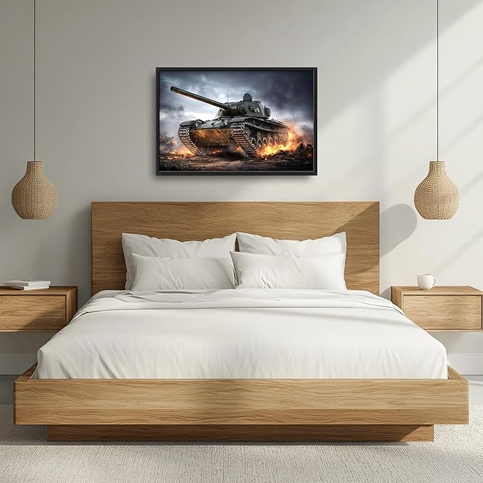 Military Tank Large Wall Art Framed Wall Decor for Living Room Tank Pictures Oversized Canvas Print Painting Modern Extra Large Artwork for Bedroom Office Home Decor 36"x24"