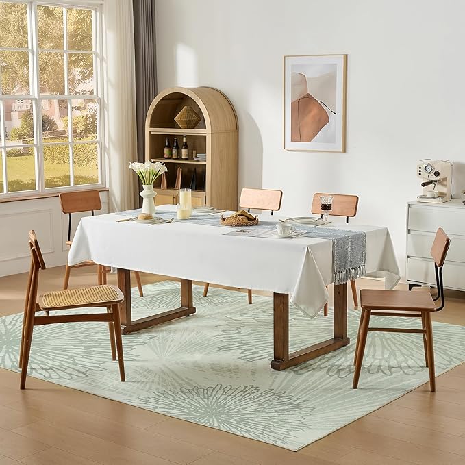 WITSHOCK Living Room Area Rugs 8x10: Boho Light Green Rug for Bedroom Kids Room Neutral Modern Soft Thin Large Carpet Non-Slip Stain Resistant Low Pile Decor（Green,8'x10'