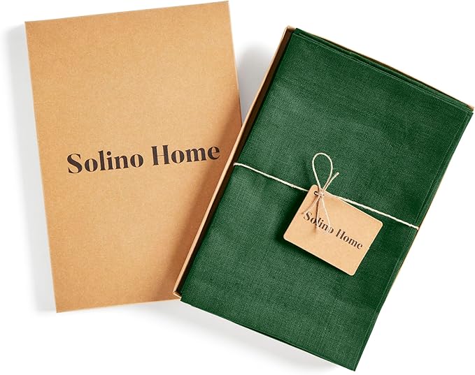 Solino Home Linen Napkins Set of 4-100% Pure Linen Pine Green Dinner Napkins Cloth 20 x 20 Inch for Christmas, New Year - Fete, Handcrafted and Machine Washable