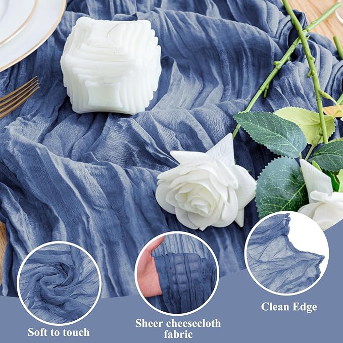 Wokceer Cheesecloth Table Runner 2Pack 10FT Blue Boho Gauze Cheese Cloth Table Runner for Party Long Rustic Sheer Table Runners for Baby Bridal Shower Wedding Easter Table Decor