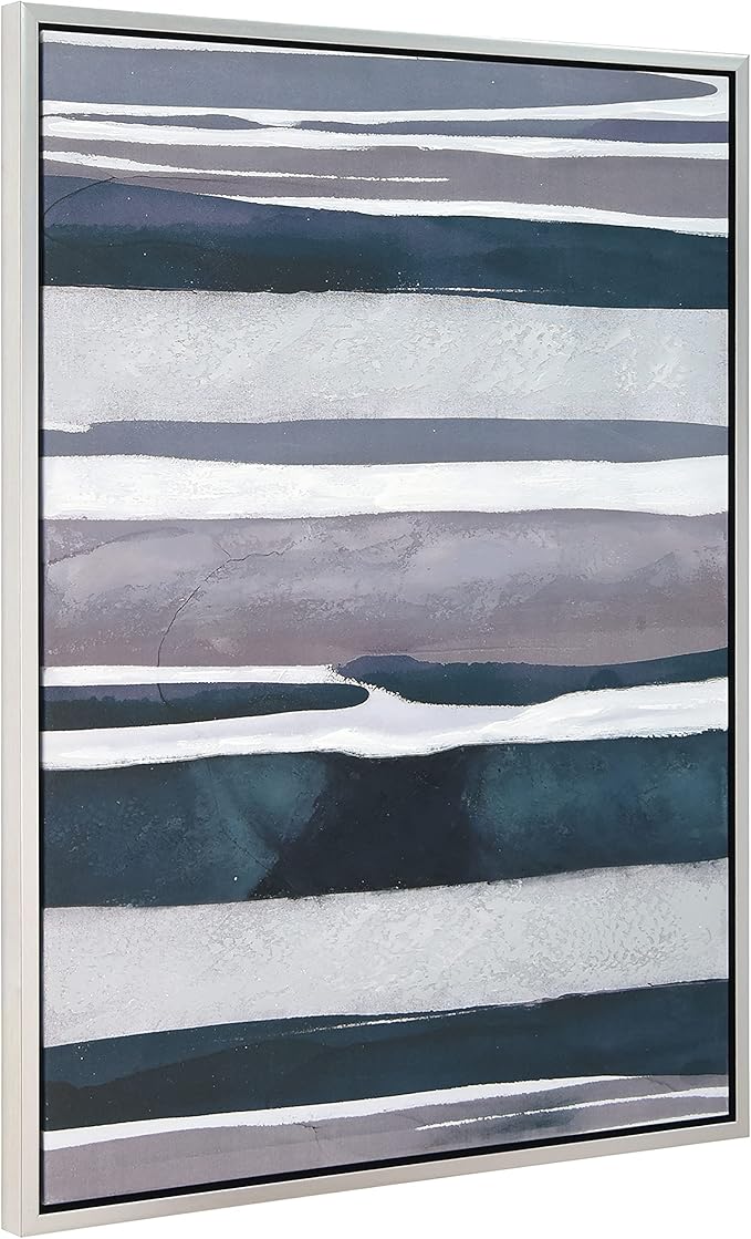 Empire Art Direct Abstract Wall Art Textured Hand Painted Canvas by Martin Edwards, Champagne Frame, 40" x 30", Cobalt Streaks 2
