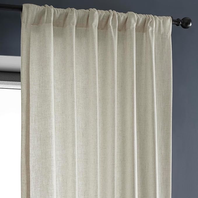 HPD HALF PRICE DRAPES Heavy Faux Linen Light Filtering Curtains for Bedroom 120 Inches Long (1 Panel) - Rod Pocket Curtains for Living Room - Window Curtains Home Decor - 50 X 120, Melted Cream